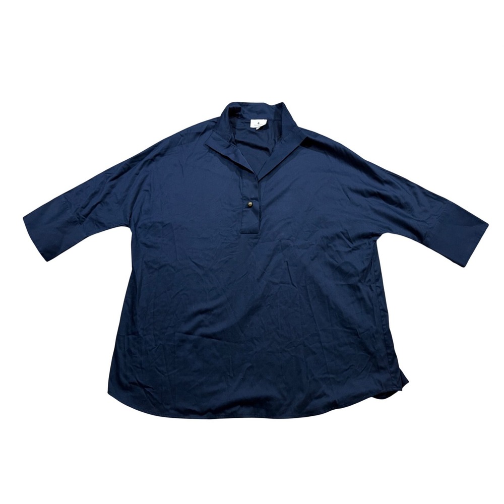 Tuckernuck Popover Gold Button Oversized 3/4 Sleeve Top Preppy Minimalist XL